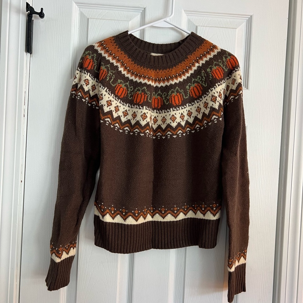 Kiel James Patrick Brown and Orange Crewneck Sweater - Picture 3 of 6